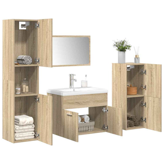 Set Mobili da Bagno 5 pz Rovere Sonoma in Legno Multistrato