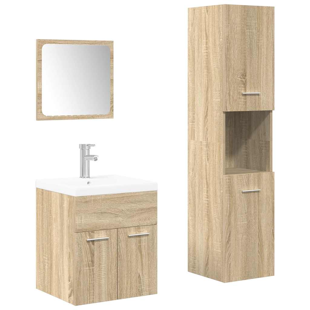 Set Mobili da Bagno 4 pz Rovere Sonoma in Legno Multistrato | homemem39