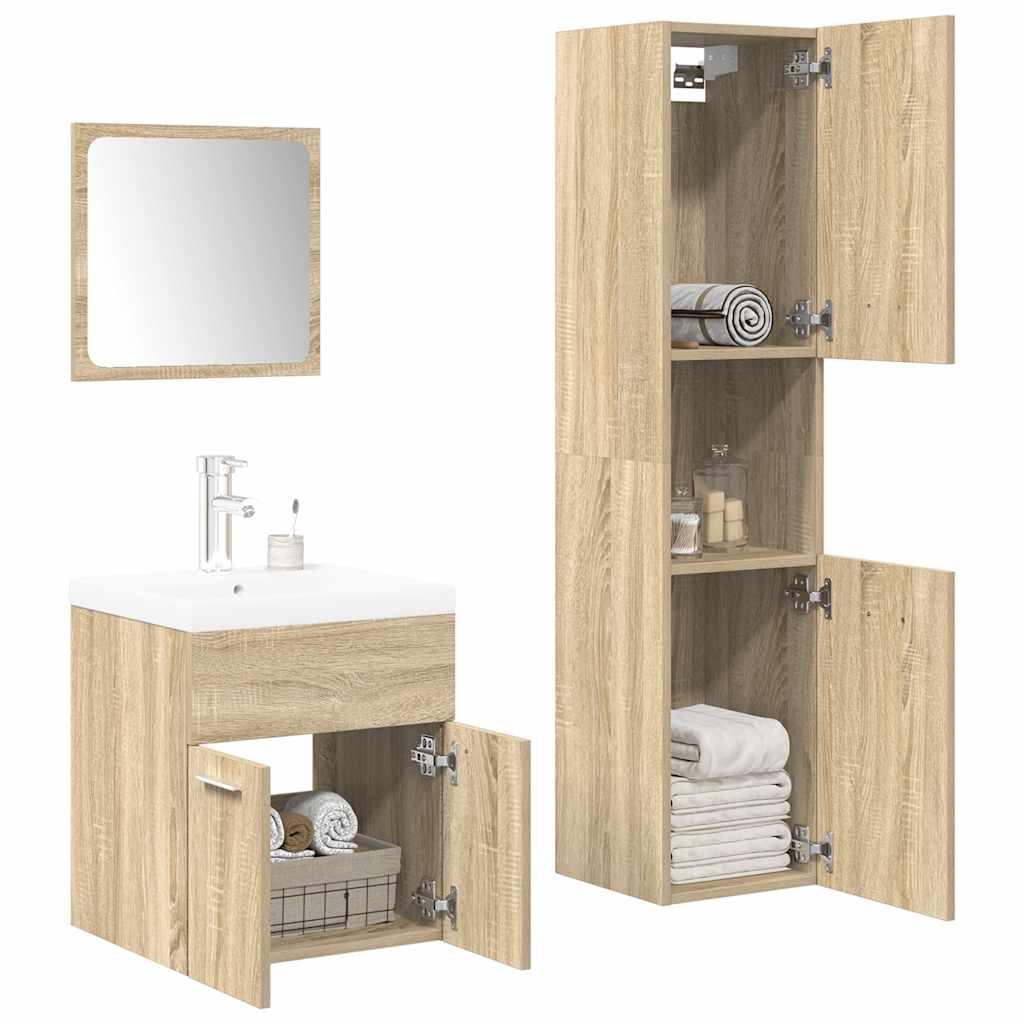 Set Mobili da Bagno 4 pz Rovere Sonoma in Legno Multistrato | homemem39