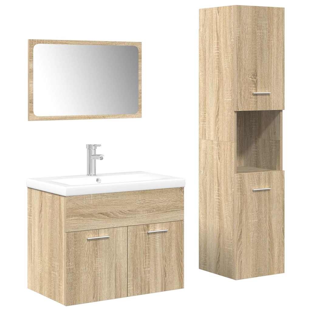 Set Mobili da Bagno 4 pz Rovere Sonoma in Legno Multistrato