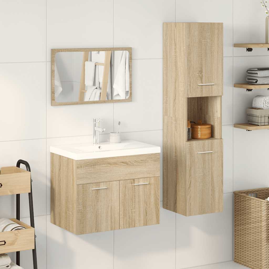 Set Mobili da Bagno 4 pz Rovere Sonoma in Legno Multistrato