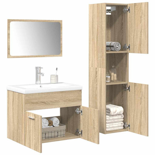 Set Mobili da Bagno 4 pz Rovere Sonoma in Legno Multistrato