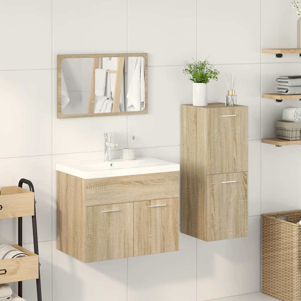 Set Mobili da Bagno 4 pz Rovere Sonoma in Legno Multistrato