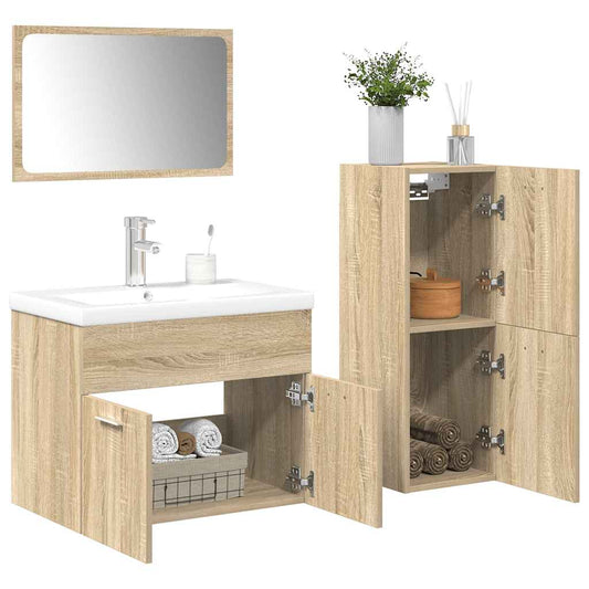 Set Mobili da Bagno 4 pz Rovere Sonoma in Legno Multistrato