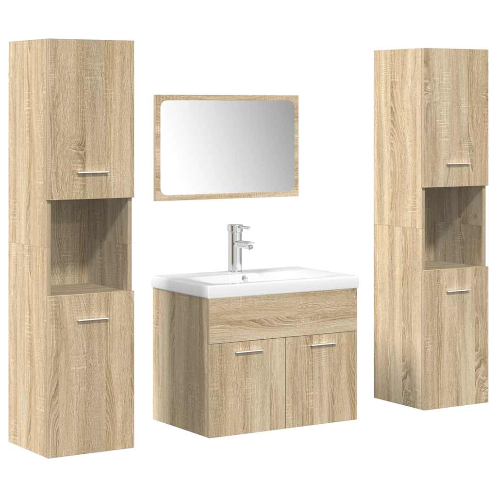 Set Mobili da Bagno 5 pz Rovere Sonoma in Legno Multistrato