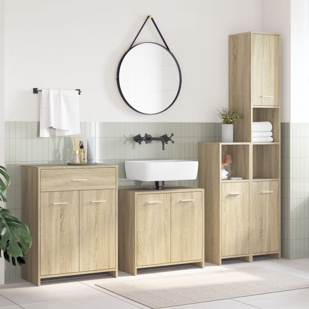Set Mobili da Bagno 4 pz Rovere Sonoma in Legno Multistrato