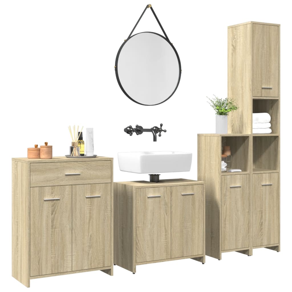 Set Mobili da Bagno 4 pz Rovere Sonoma in Legno Multistrato | homemem39