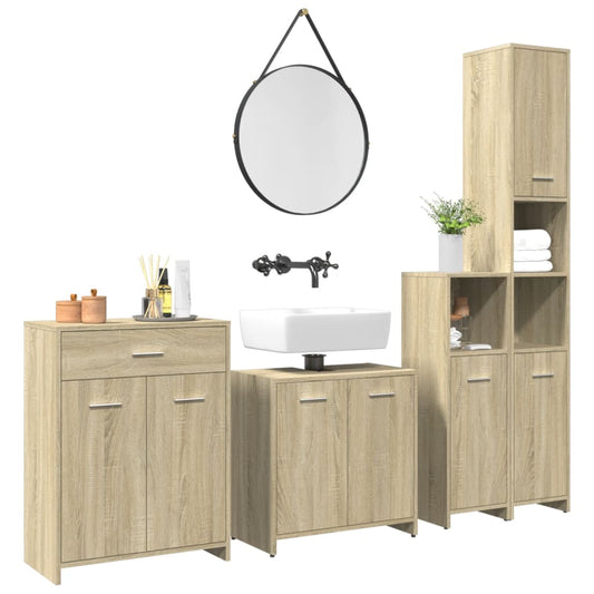 Set Mobili da Bagno 4 pz Rovere Sonoma in Legno Multistrato
