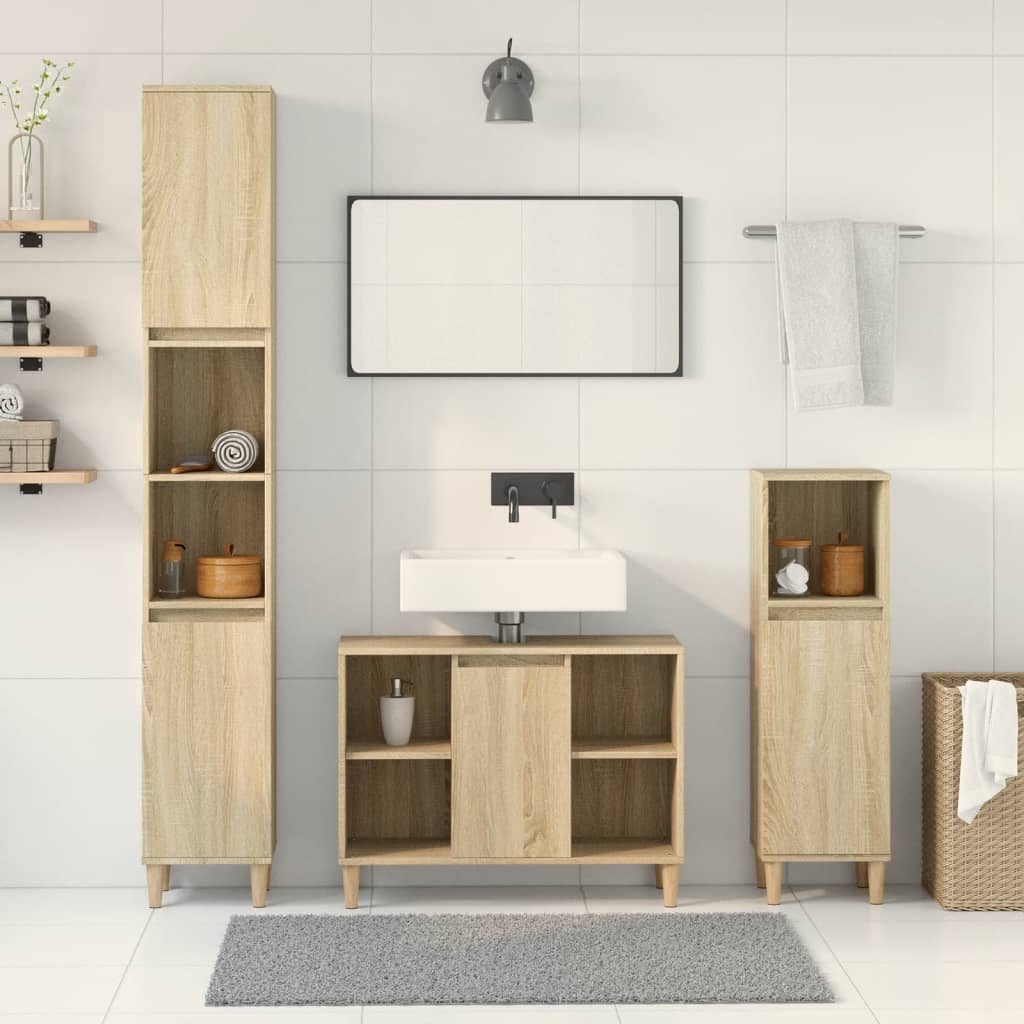 Set Mobili da Bagno 3 pz Rovere Sonoma in Legno Multistrato | homemem39