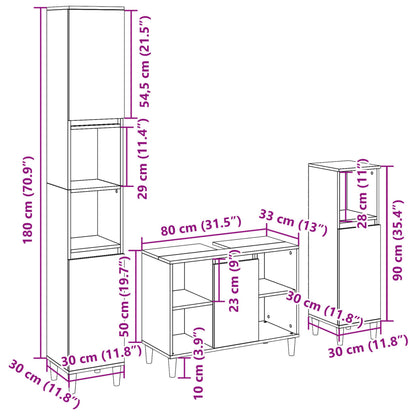 Set Mobili da Bagno 3 pz Rovere Sonoma in Legno Multistrato | homemem39