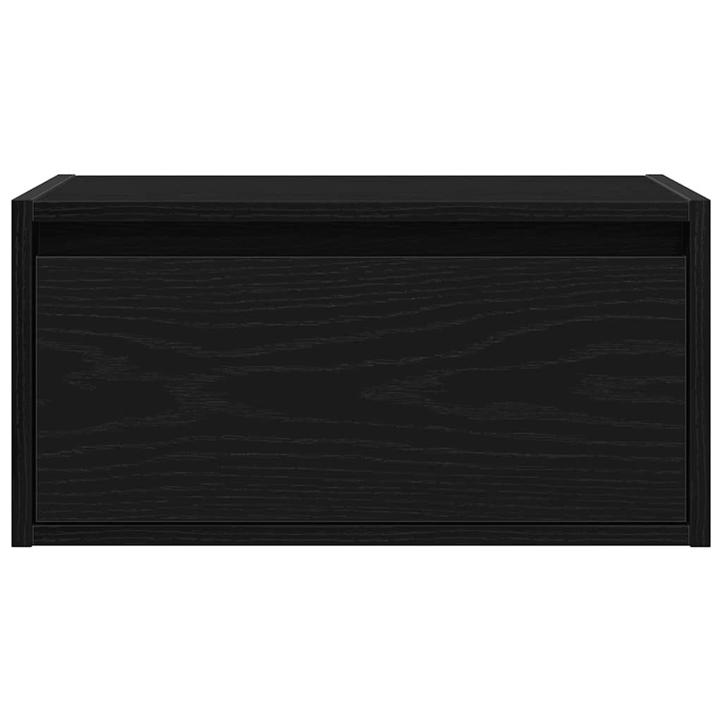 Comodino a Parete con Luci LED Rovere Nero - homemem39