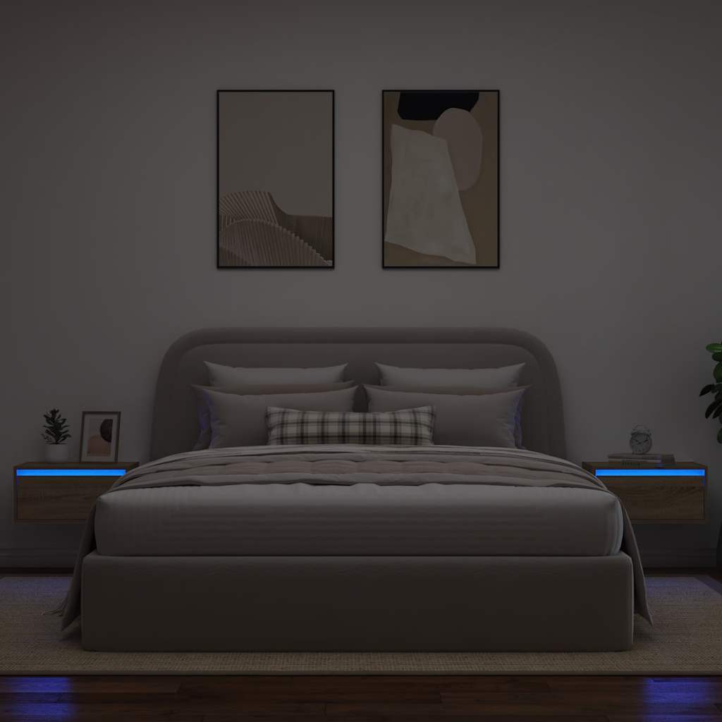 Comodini a Parete con luci LED 2 pz Rovere Sonoma - homemem39
