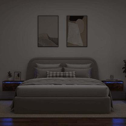 Comodini a Parete con luci LED 2 pz Rovere Fumo - homemem39