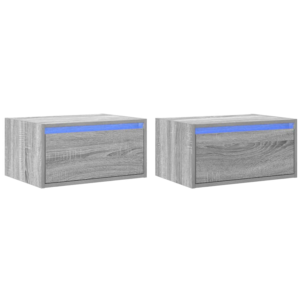 Comodini a Parete con luci LED 2 pz Grigio Sonoma