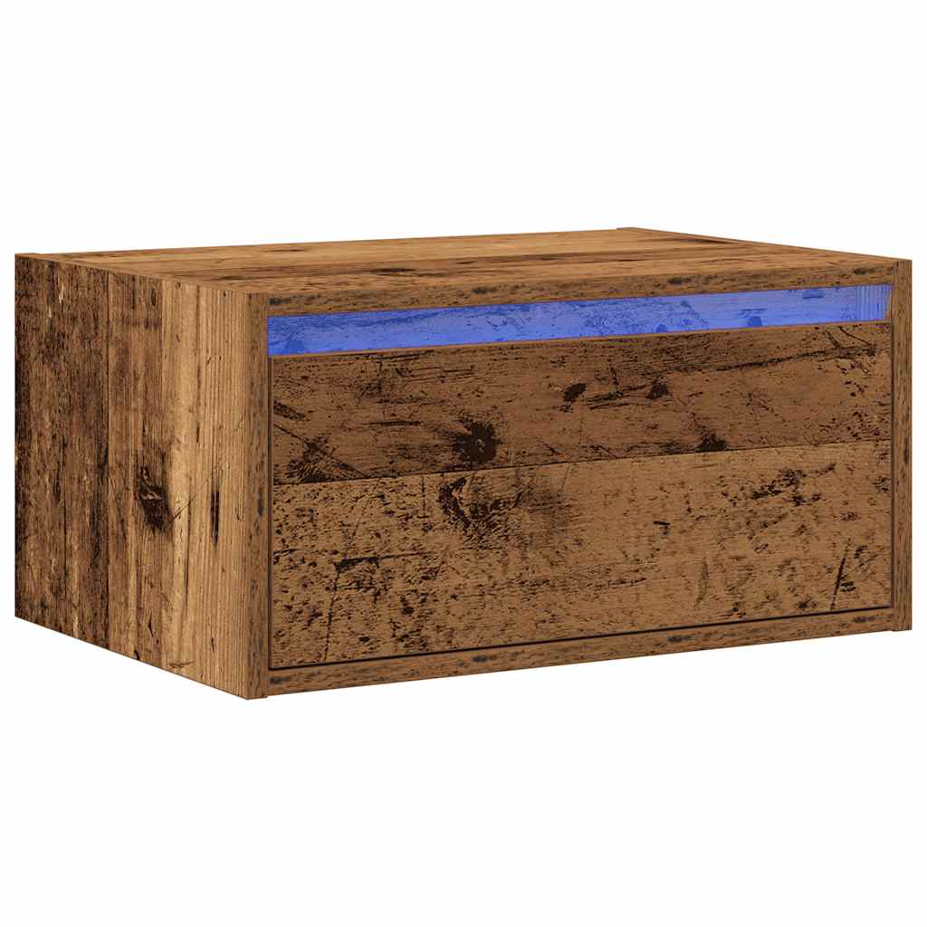 Comodino a Parete con Luci LED Legno Antico - homemem39