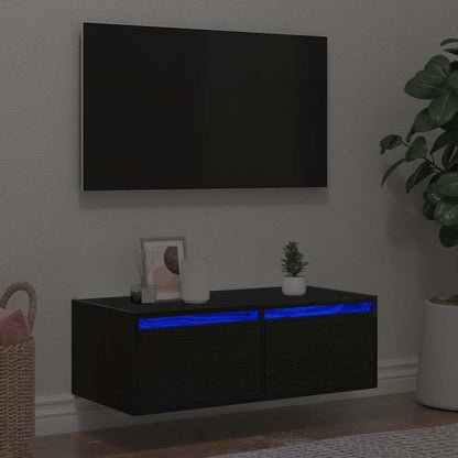 Mobile Porta TV con Luci LED Rovere Nero 75x35,5x25 cm - homemem39