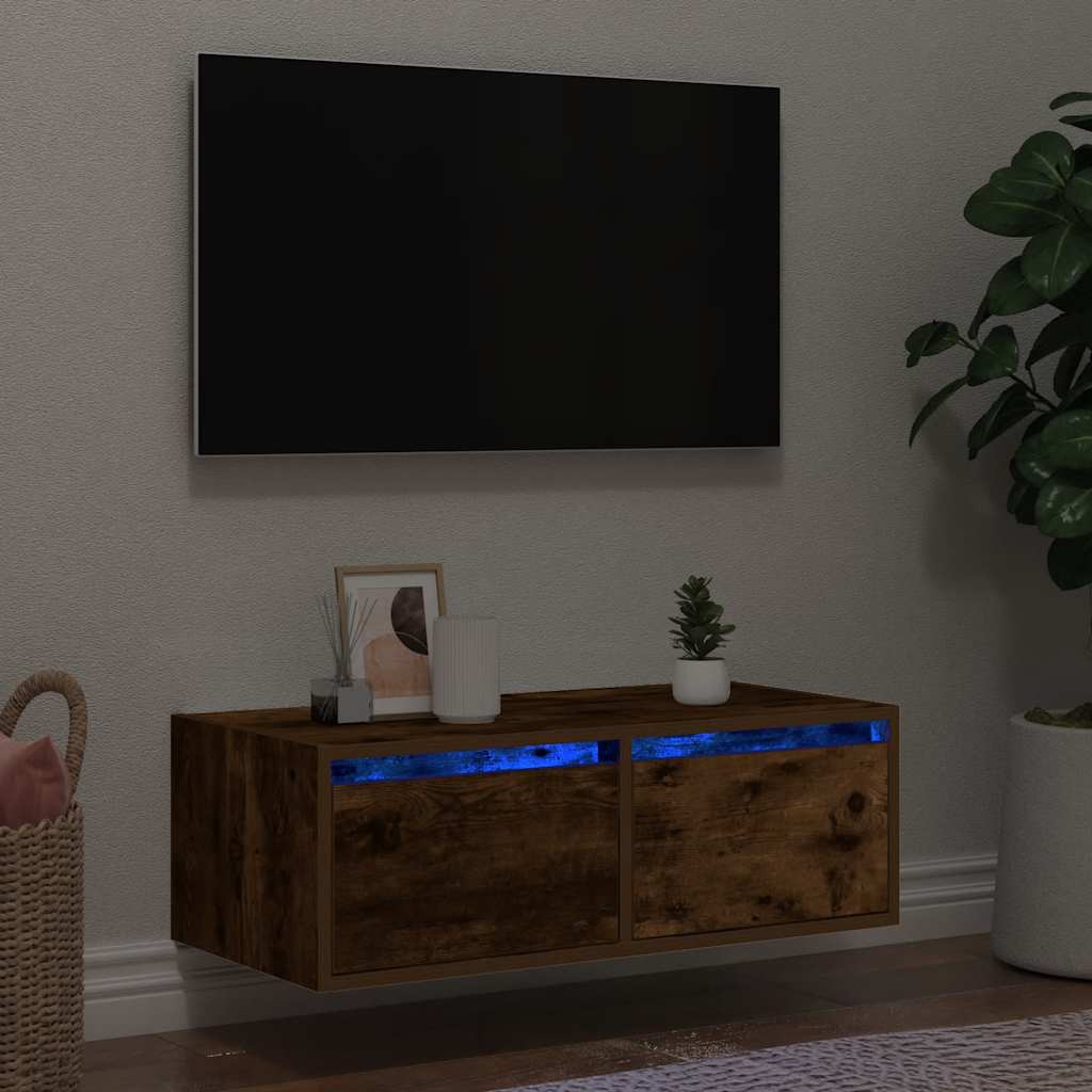 Mobile Porta TV con Luci LED Rovere Fumo 75x35,5x25 cm - homemem39