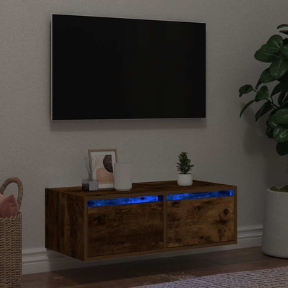 Mobile Porta TV con Luci LED Rovere Fumo 75x35,5x25 cm - homemem39