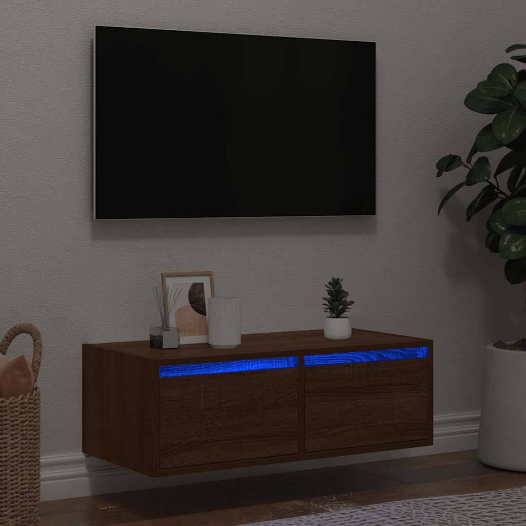 Mobile Porta TV con Luci LED Rovere Marrone 75x35,5x25 cm - homemem39