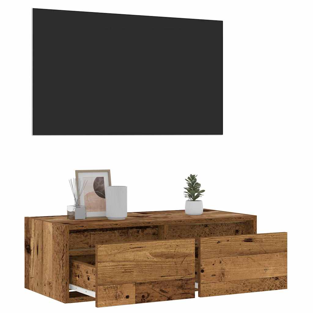 Mobile Porta TV con Luci LED Legno Antico 75x35,5x25 cm - homemem39
