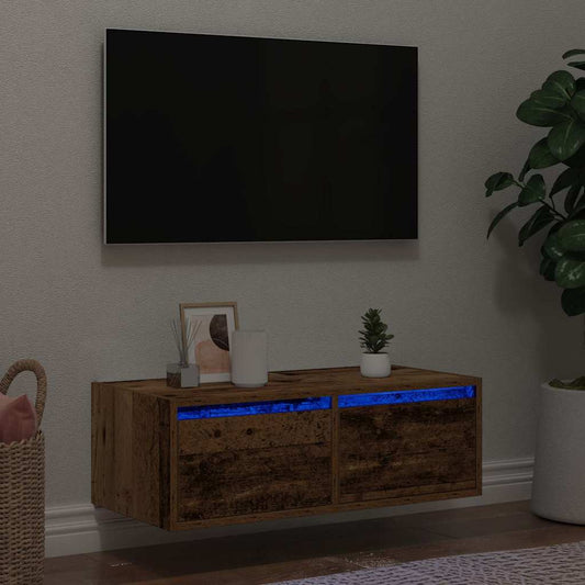 Mobile Porta TV con Luci LED Legno Antico 75x35,5x25 cm - homemem39