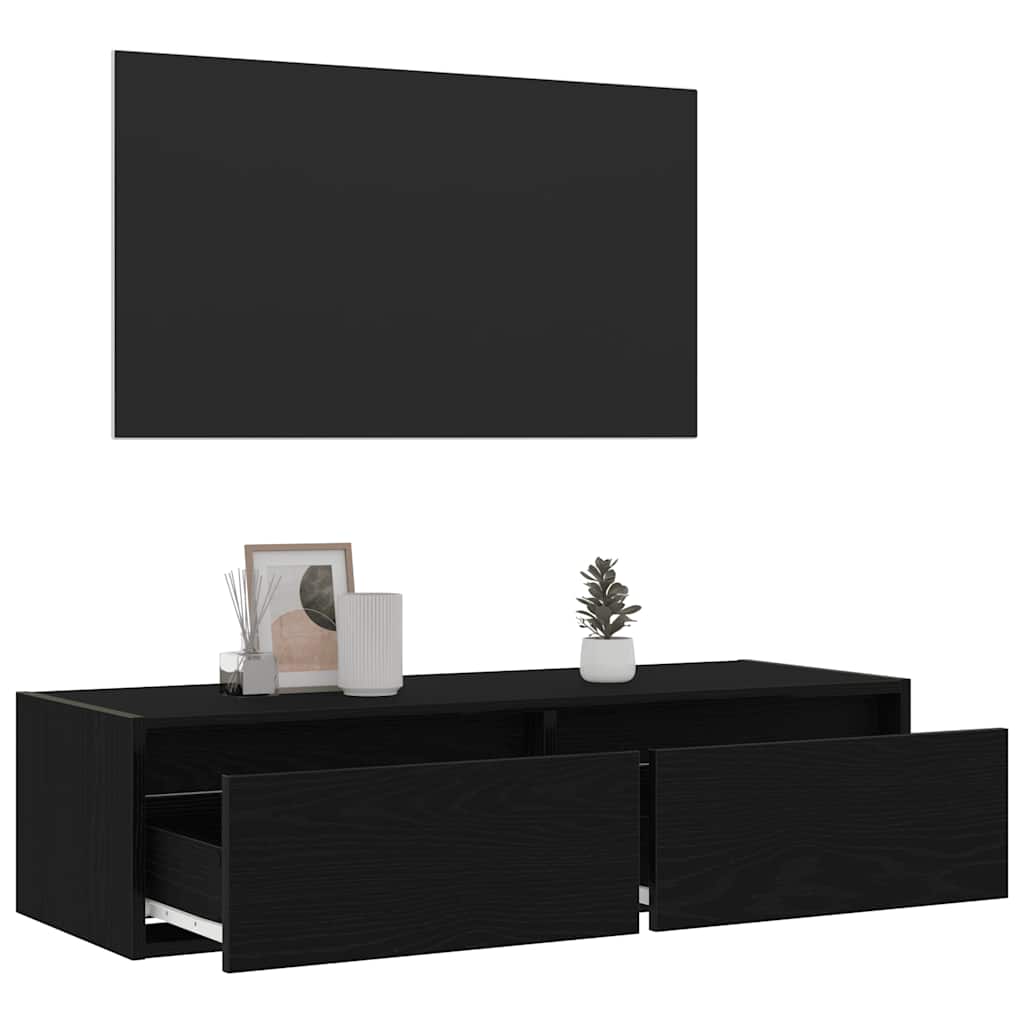 Mobile Porta TV con Luci LED Rovere Nero 100X35,5x25 cm - homemem39