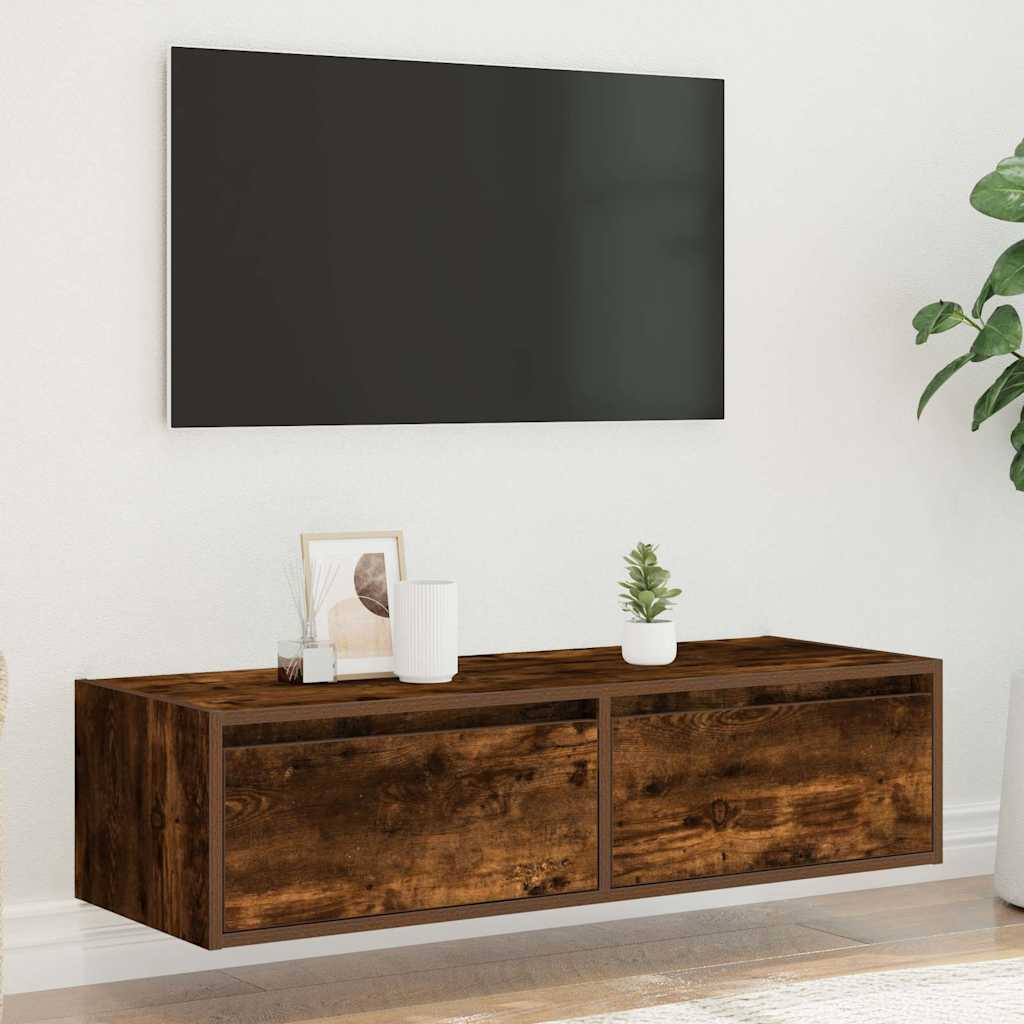 Mobile Porta TV con Luci LED Rovere Fumo 100X35,5x25 cm