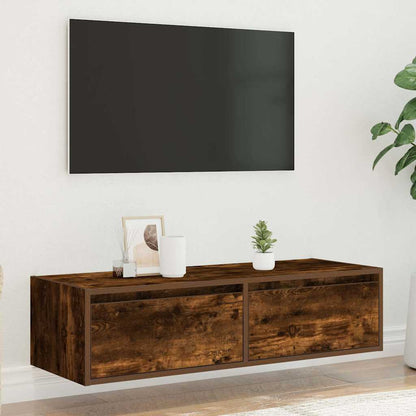 Mobile Porta TV con Luci LED Rovere Fumo 100X35,5x25 cm