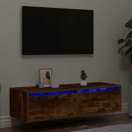 Mobile Porta TV con Luci LED Rovere Fumo 100X35,5x25 cm
