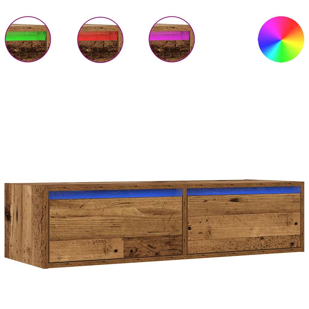 Mobile Porta TV con Luci LED Legno Vecchio 100X35,5x25 cm