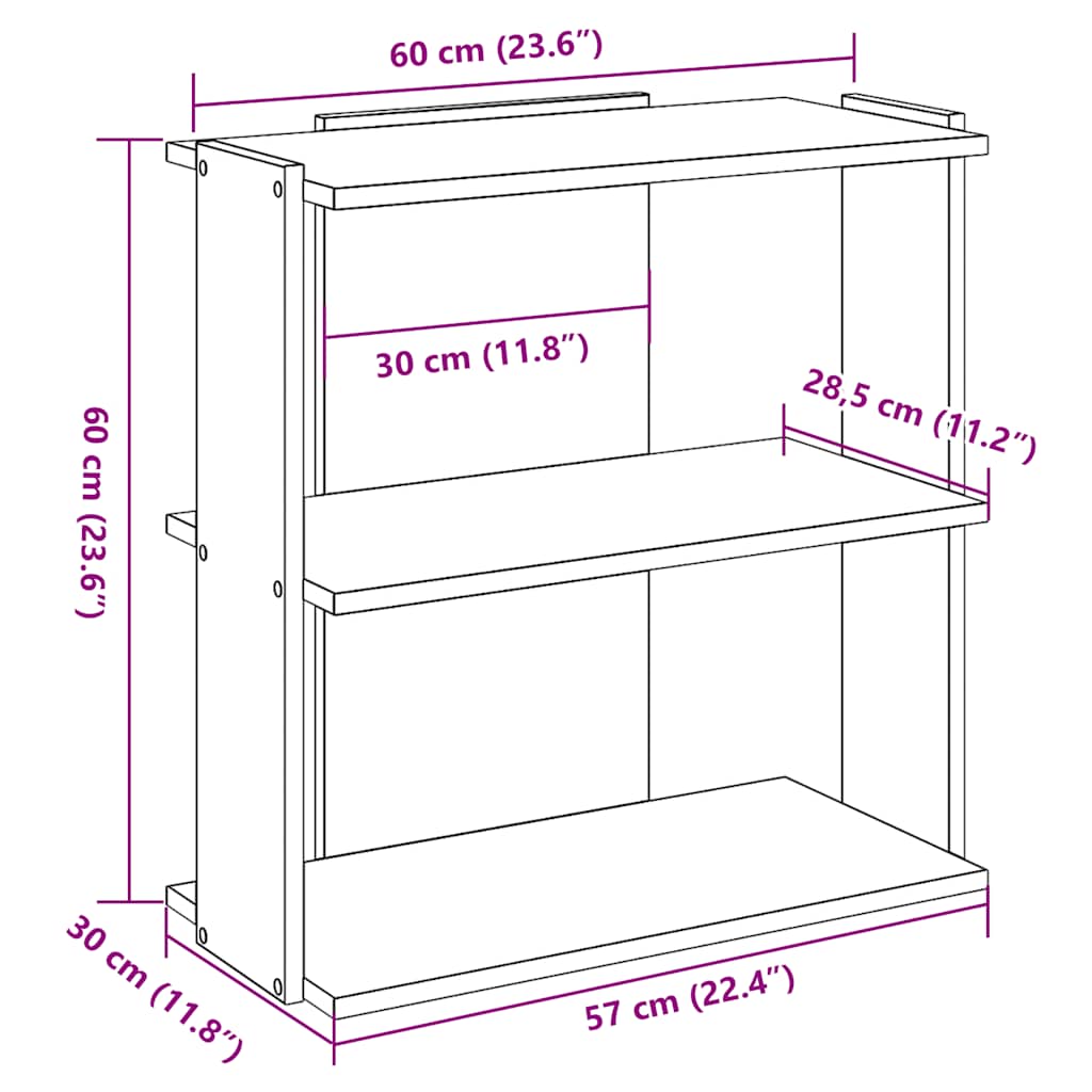 Libreria a 3 Ripiani Nera 60x30x60 cm in Legno Multistrato | homemem39