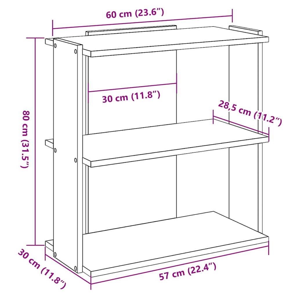 Libreria a 3 Ripiani Rovere Fumo 60x30x80 cm Legno Multistrato | homemem39