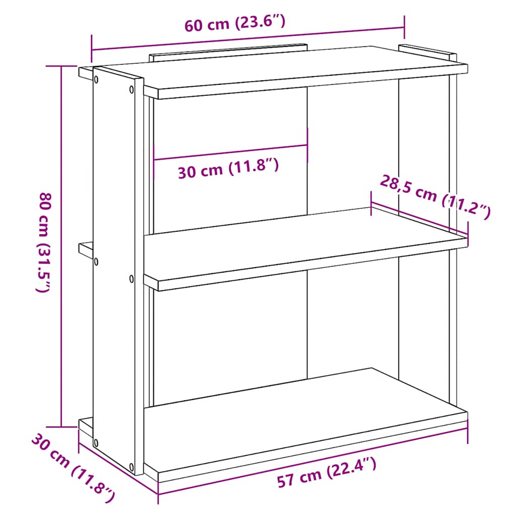 Libreria a 3 Ripiani Grigio Sonoma 60x30x80cm Legno Multistrato | homemem39