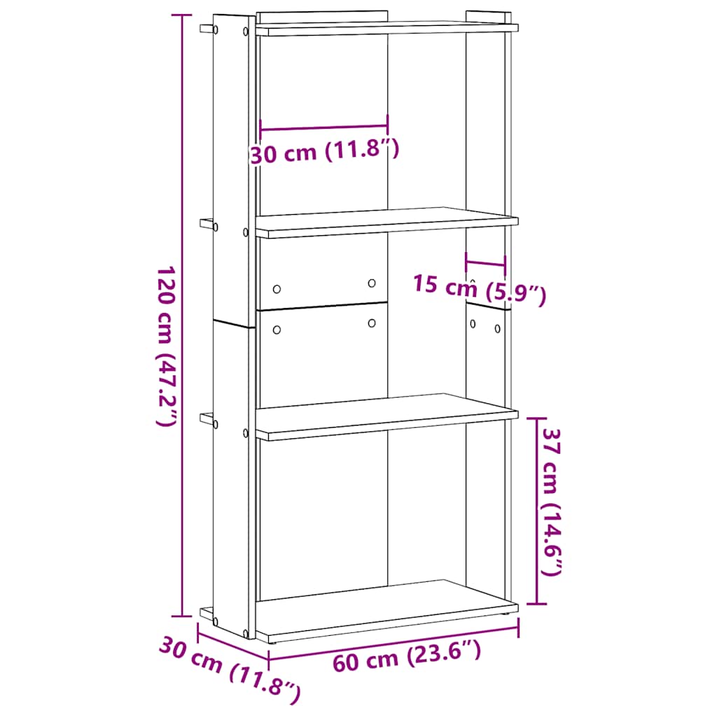 Libreria 3 Ripiani Rovere Sonoma 60x30x120 cm Legno Multistrato | homemem39