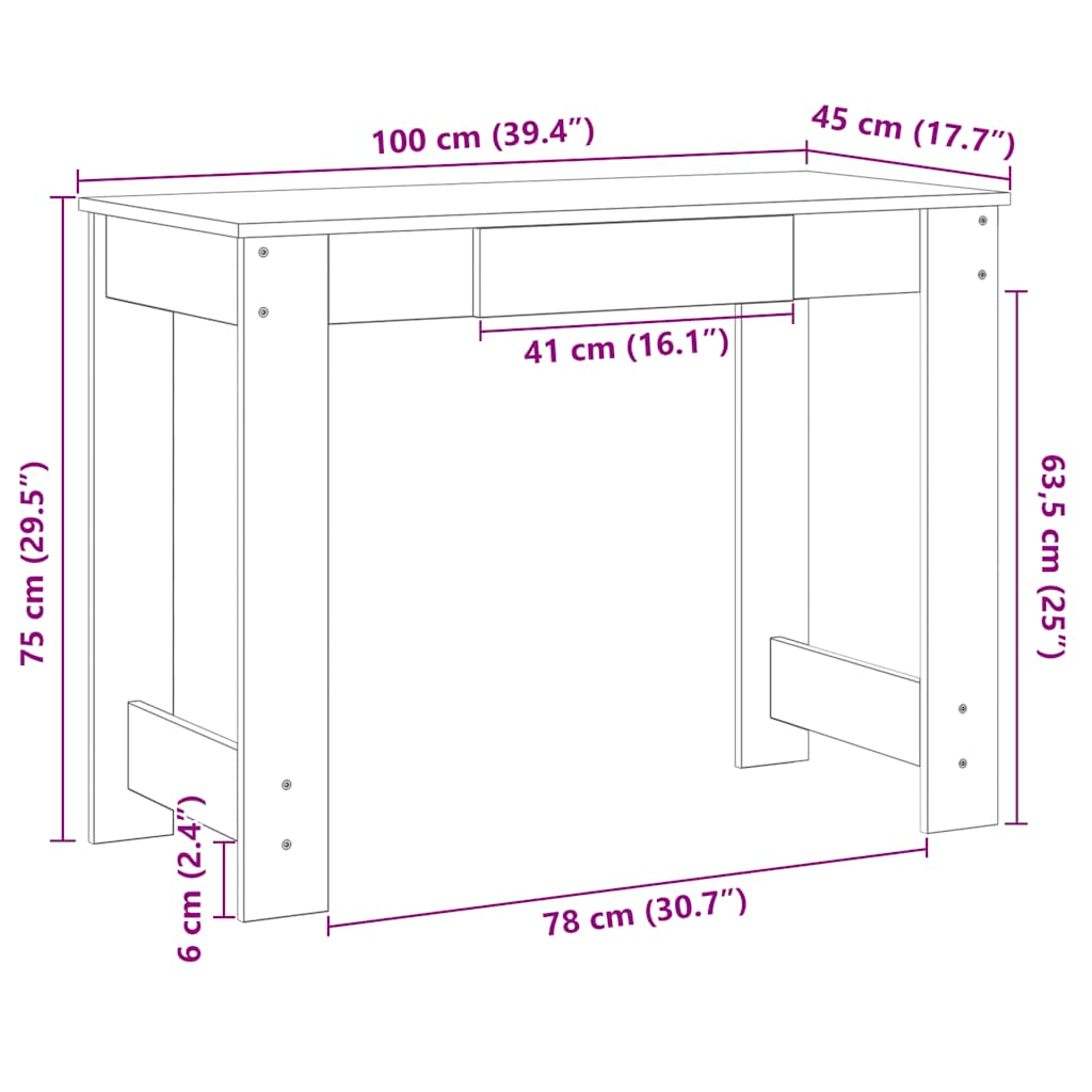 Scrivania Nera 100x45x75 cm in Legno Multistrato - homemem39