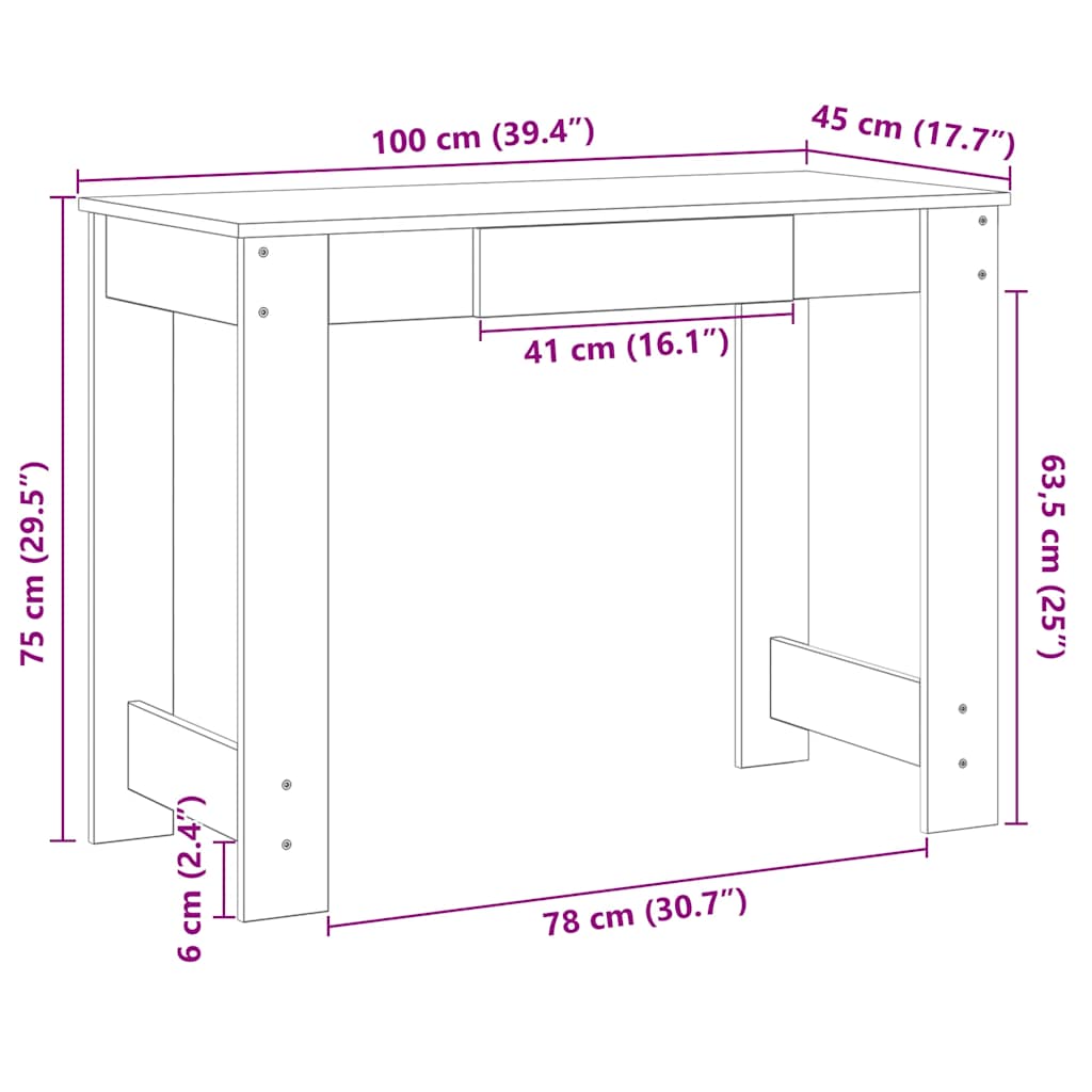 Scrivania Nera 100x45x75 cm in Legno Multistrato