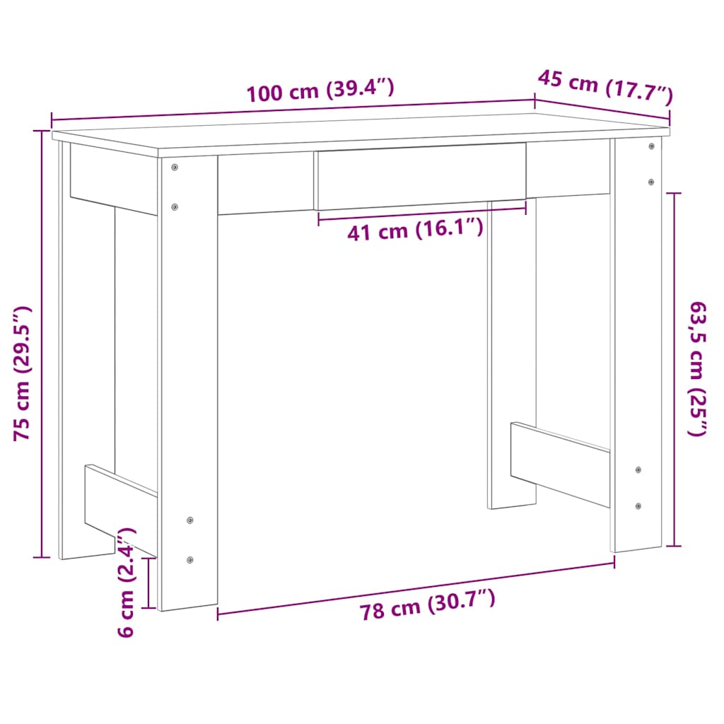 Scrivania Rovere Sonoma 100x45x75 cm in Legno Multistrato | homemem39