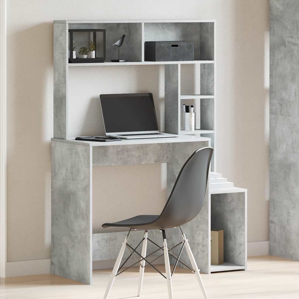 Scrivania Mensole Grigio Cemento 100x45x140cm Legno Multistrato | homemem39