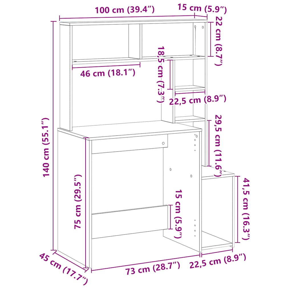 Scrivania Mensole Grigio Cemento 100x45x140cm Legno Multistrato | homemem39