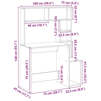 Scrivania Mensole Grigio Cemento 100x45x140cm Legno Multistrato | homemem39