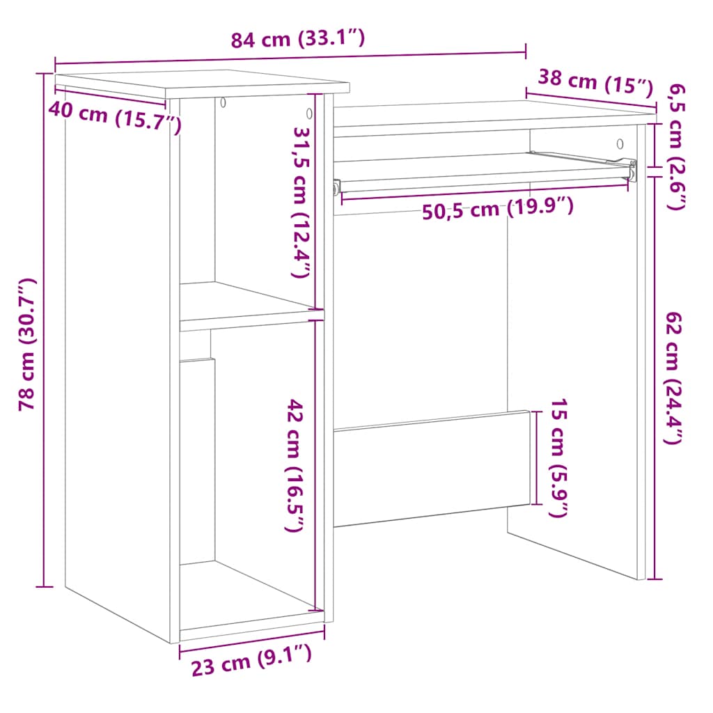 Scrivania Mensole Rovere Fumo 84x40x78 cm Legno Multistrato - homemem39