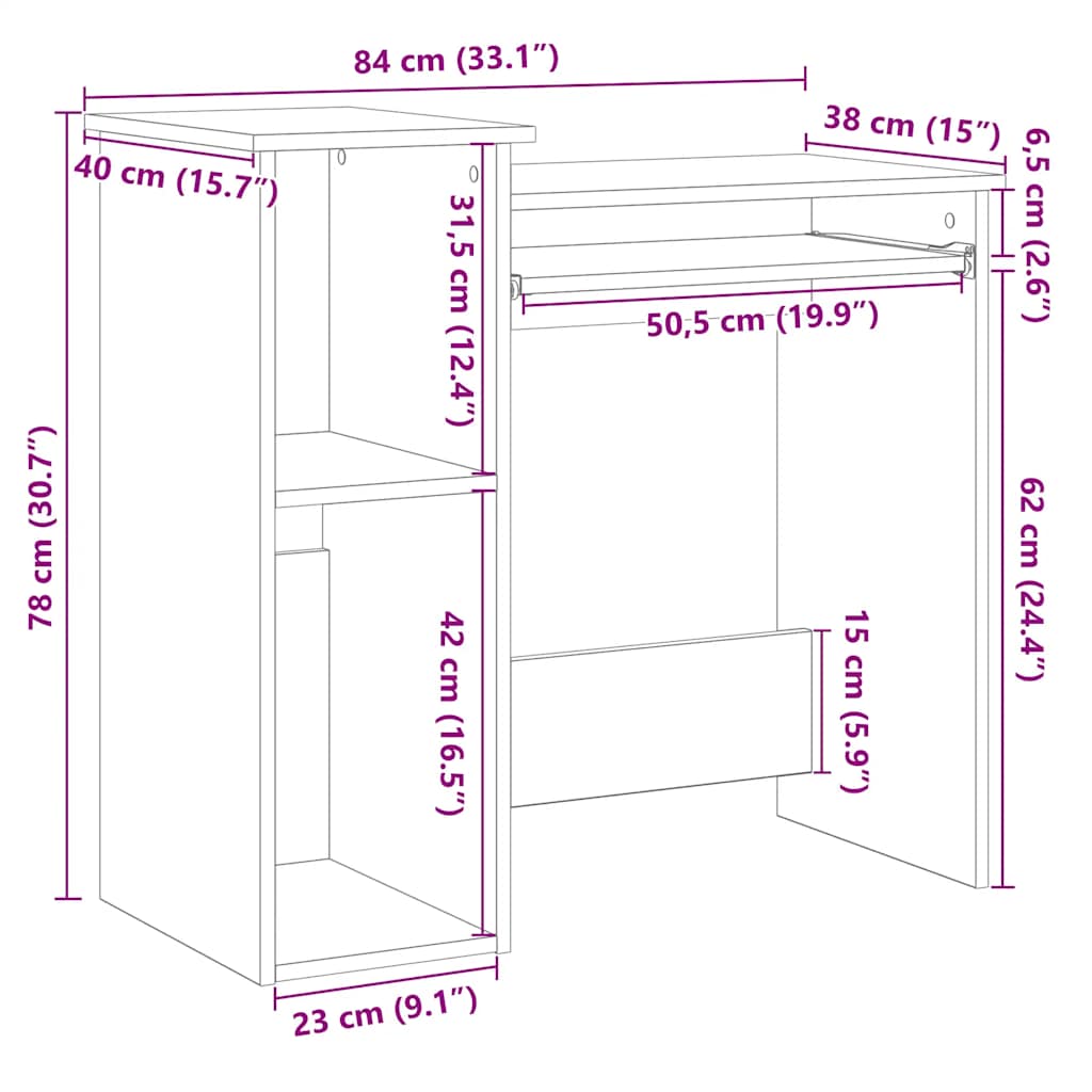 Scrivania Mensole Rovere Marrone 84x40x78 cm Legno Multistrato | homemem39