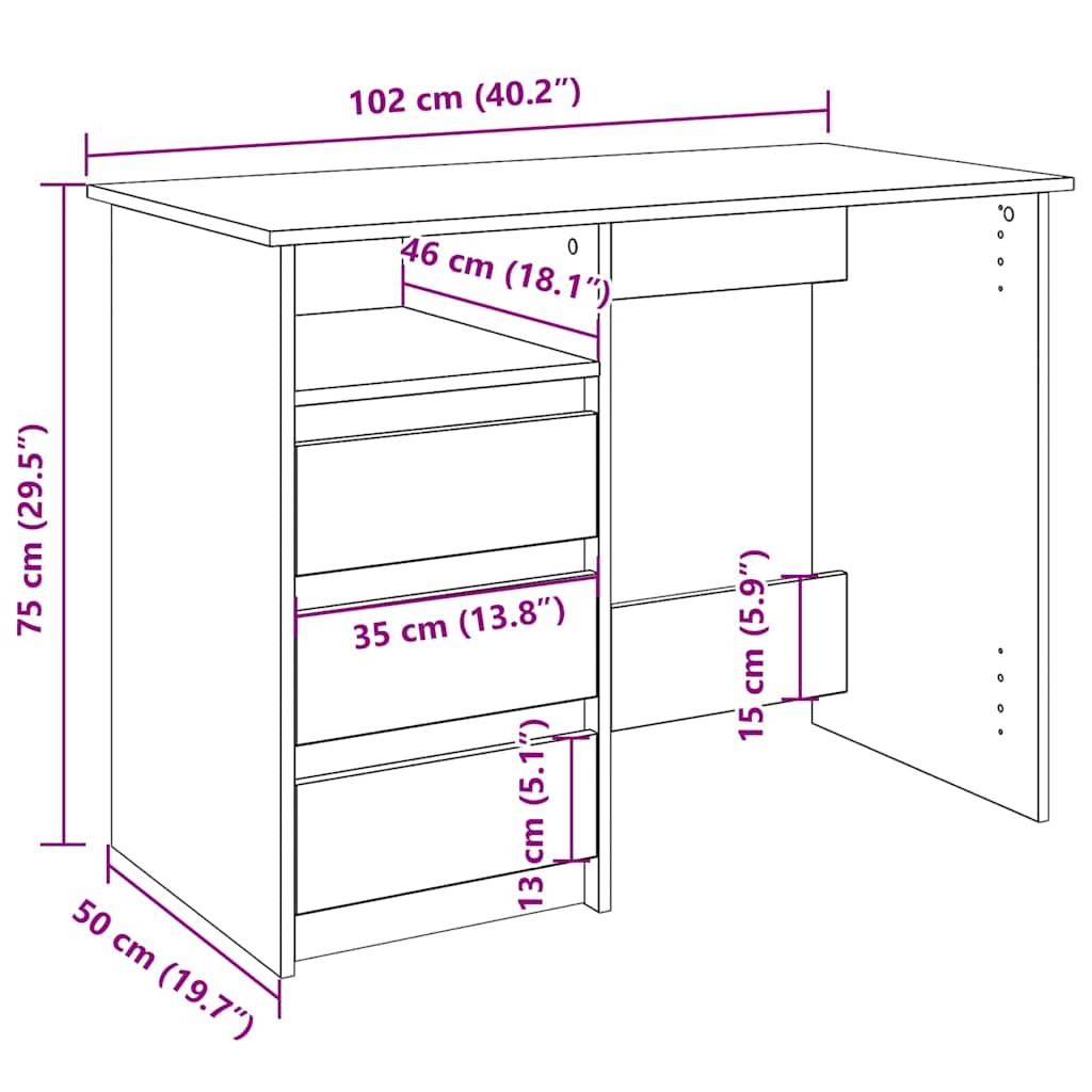 Scrivania Bianca 102x50x75 cm in Legno Multistrato | homemem39