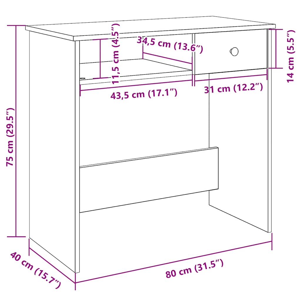 Scrivania Rovere Artigianale 80x40x75 cm in Legno Multistrato | homemem39