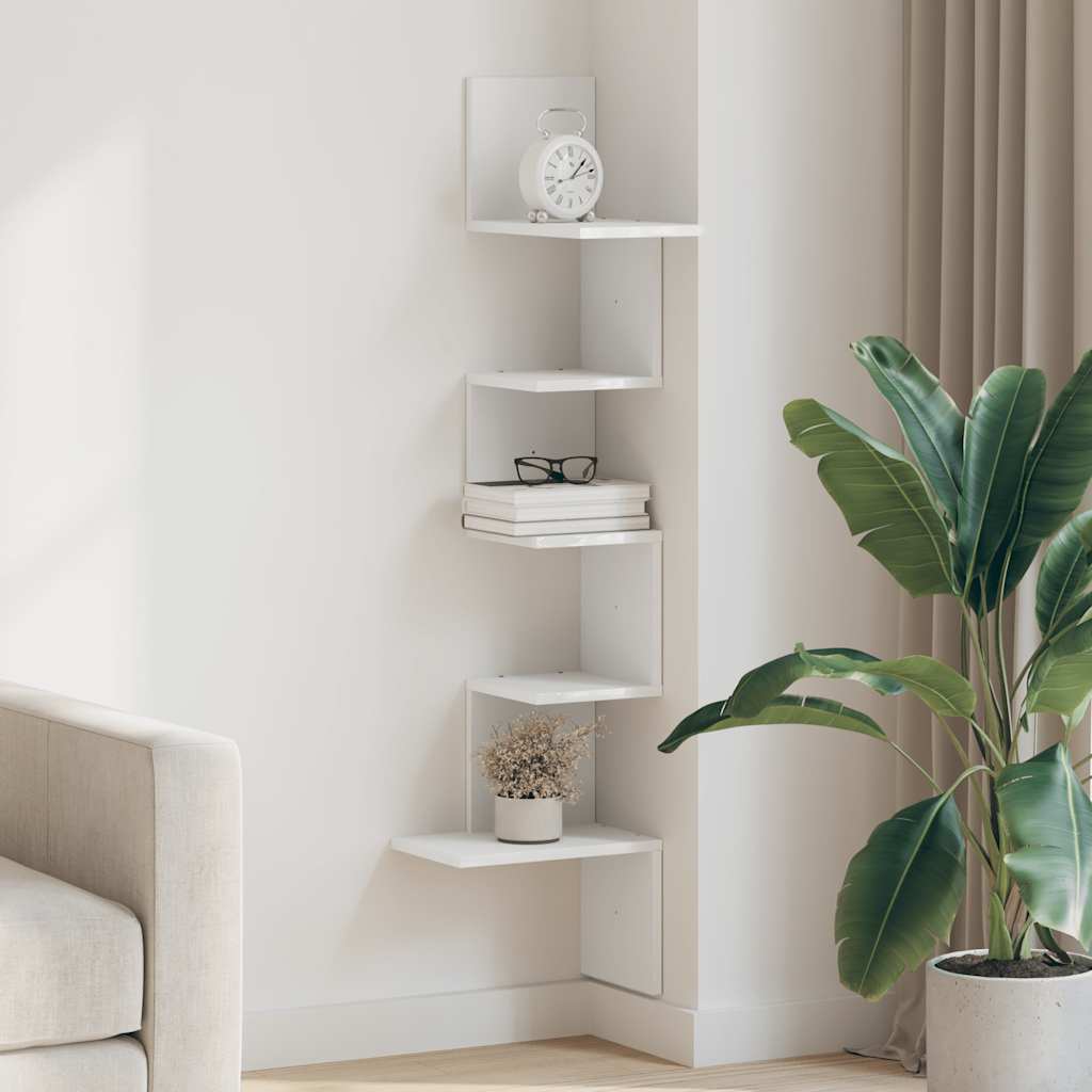 Scaffale Angolare Muro Bianco 32x32x127,5 cm Legno Multistrato | homemem39