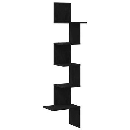 Scaffale Angolare Muro Nero 32x32x127,5 cm Legno Multistrato | homemem39