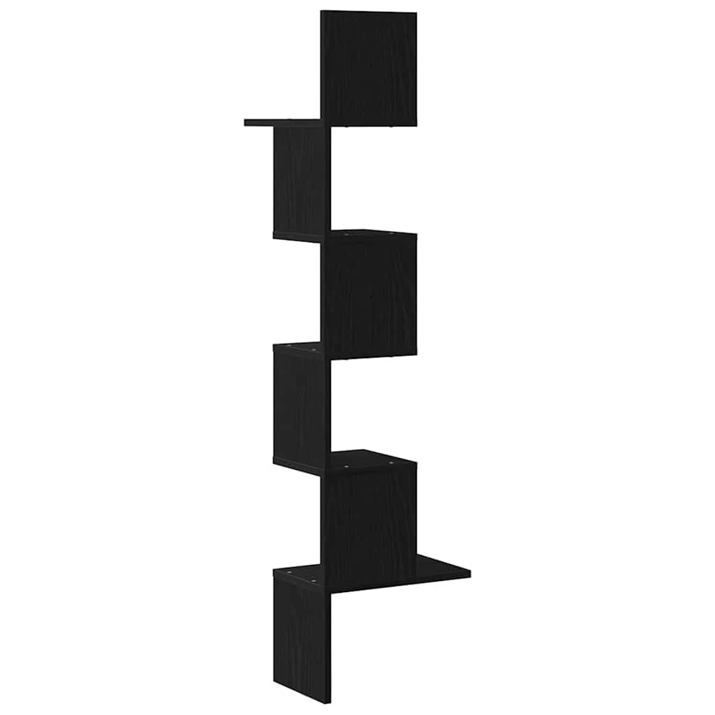 Scaffale Angolare Muro Nero 32x32x127,5 cm Legno Multistrato | homemem39