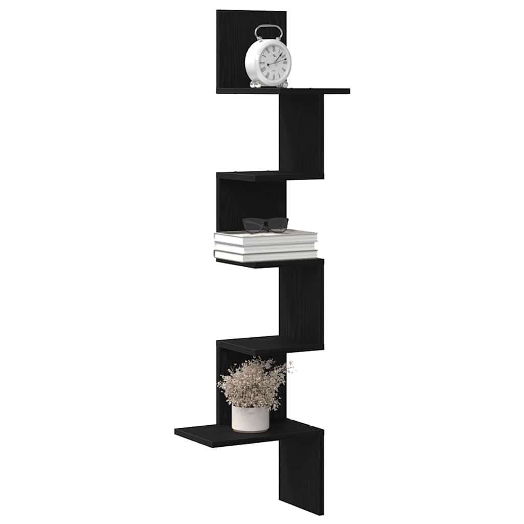 Scaffale Angolare Muro Nero 32x32x127,5 cm Legno Multistrato | homemem39