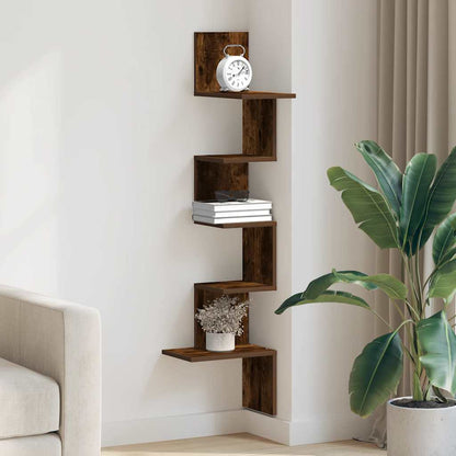 Scaffale Angolare a Muro Rovere Fumo 32x32x127,5 cm Truciolato | homemem39