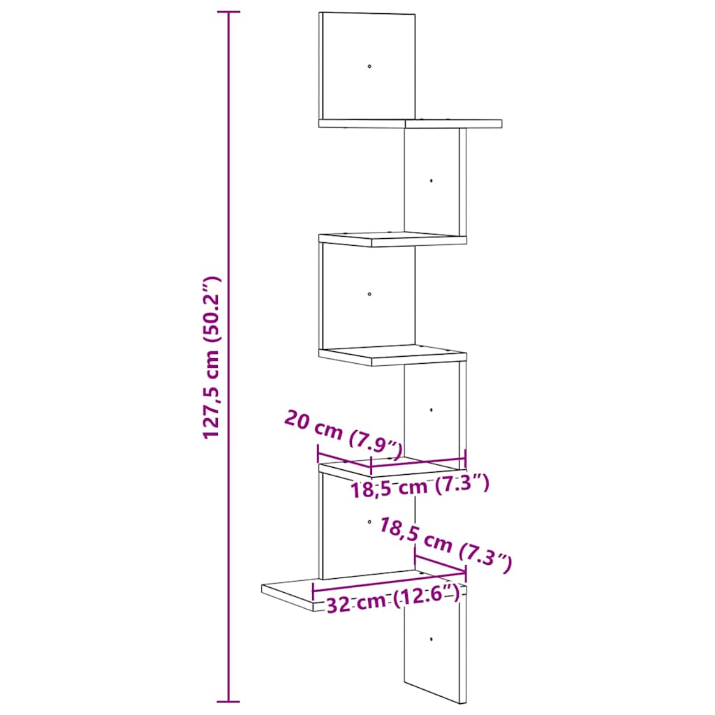 Scaffale Angolare Muro Grigio Sonoma 32x32x127,5 cm Truciolato | homemem39